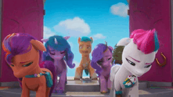 Size: 1280x716 | Tagged: safe, derpibooru import, screencap, hitch trailblazer, izzy moonbow, pipp petals, sparky sparkeroni, sunny starscout, zipp storm, g5, my little pony: make your mark, my little pony: make your mark chapter 2, spoiler:g5, spoiler:my little pony: make your mark chapter 2, spoiler:myms01e08, animated, cactus, covering mouth, depressed, door, entrance, have you seen this dragon?, head down, hiding, image, mane 5 (g5), misty brightdawn, sad, sound, webm