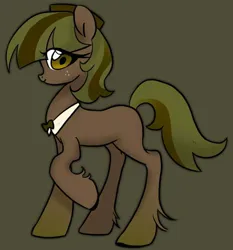 Size: 640x688 | Tagged: safe, artist:noriiuwu, derpibooru import, oc, unofficial characters only, earth pony, pony, black outlines, bowtie, colored hooves, earth pony oc, female, freckles, green background, hat, image, jpeg, mare, missing cutie mark, reddit, simple background, solo, solo female, transparent mane, two toned mane, unshorn fetlocks