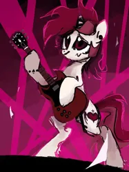 Size: 640x854 | Tagged: safe, artist:noriiuwu, derpibooru import, oc, oc:rosella, unofficial characters only, pony, unicorn, ear piercing, female, guitar, horn, image, jpeg, lights, mare, musical instrument, not roseluck, piercing, reddit, solo, solo female, unicorn oc