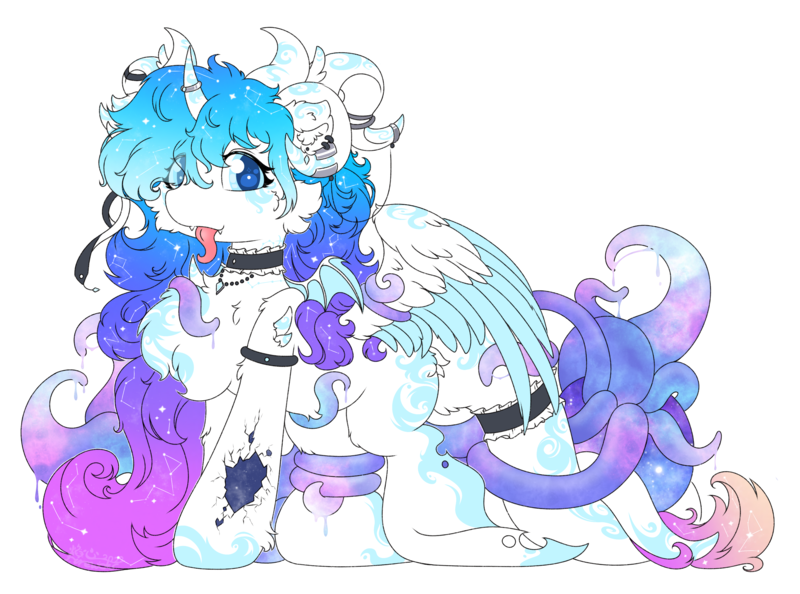 Size: 3649x2710 | Tagged: safe, artist:焰心fireworks, derpibooru import, oc, oc:shining blade, dracony, dragon, hybrid, original species, pony, succubus, succubus pony, image, png, solo, tentacles