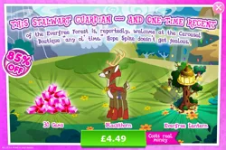Size: 1958x1297 | Tagged: safe, derpibooru import, idw, official, blackthorn, deer, advertising, antlers, armor, bush, costs real money, english, flower, gameloft, gem, guard, horns, idw showified, image, jpeg, lantern, male, numbers, sale, solo, solo focus, stag, text, tree