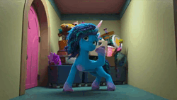 Size: 1280x720 | Tagged: safe, derpibooru import, screencap, pony, unicorn, g5, my little pony: make your mark, my little pony: make your mark chapter 2, spoiler:g5, spoiler:my little pony: make your mark chapter 2, spoiler:myms01e08, animated, cart, cymbals, drums, fan, glitter, googly eyes, hand fan, have you seen this dragon?, image, jar, misty brightdawn, musical instrument, nervous, pail, sound, storage, webm, wheel