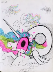 Size: 3000x4108 | Tagged: safe, artist:ja0822ck, derpibooru import, princess celestia, princess luna, dead pose, image, jpeg, long neck, princess necklestia, sleeping, traditional art