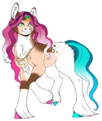 Size: 1280x1525 | Tagged: safe, artist:malinraf1615, derpibooru import, oc, unofficial characters only, earth pony, pony, barrette, chest fluff, digital art, ear fluff, female, food, full body, green eyes, hooves, image, jewelry, looking back, mare, necklace, offspring, parent:hitch trailblazer, parent:sunny starscout, parents:sunnyhitch, pineapple, png, shell, simple background, smiling, solo, tail, transparent background, unshorn fetlocks
