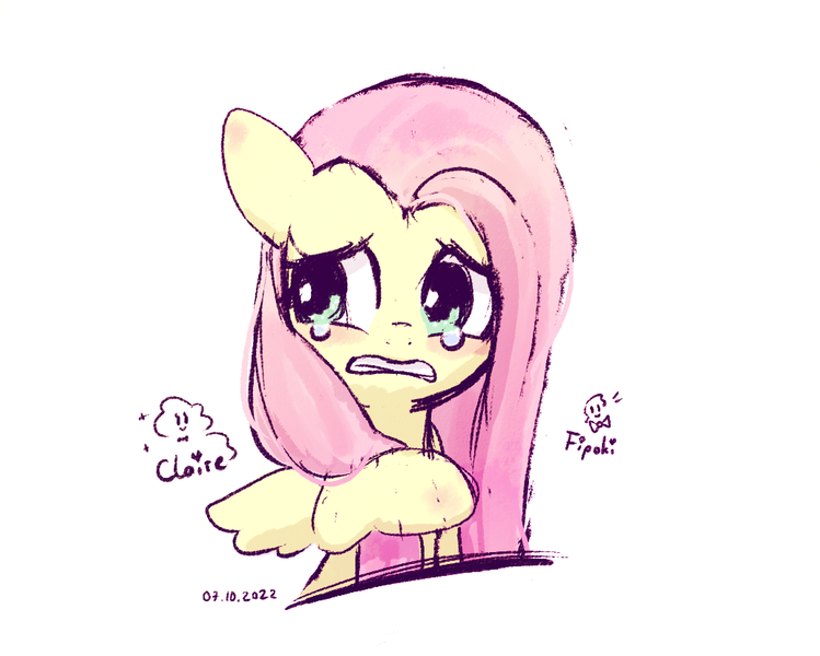 Size: 1034x828 | Tagged: safe, artist:fipoki, derpibooru import, fluttershy, pegasus, pony, bust, crying, female, gritted teeth, image, looking sideways, mare, png, sad, simple background, solo, teary eyes, teeth, white background, wings