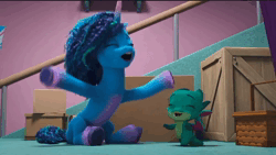Size: 1280x724 | Tagged: safe, derpibooru import, screencap, sparky sparkeroni, g5, my little pony: make your mark, my little pony: make your mark chapter 2, spoiler:g5, spoiler:my little pony: make your mark chapter 2, spoiler:myms01e08, animated, basket, box, crate, crystal brighthouse, fire, have you seen this dragon?, image, misty brightdawn, noooooooo, panic, picnic basket, singing, sound, webm, yelling