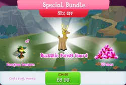 Size: 1267x853 | Tagged: safe, derpibooru import, idw, official, deer, antlers, armor, bundle, bush, costs real money, english, flower, gameloft, gem, guard, horns, idw showified, image, jpeg, lantern, male, numbers, sale, solo, solo focus, stag, text, tree