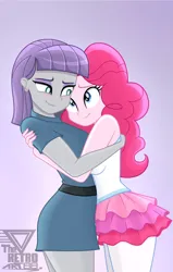 Size: 1700x2667 | Tagged: safe, artist:theretroart88, derpibooru import, maud pie, pinkie pie, human, equestria girls, breasts, female, hug, image, looking at each other, looking at someone, png, sibling love, siblings, sisterly love, sisters, smiling, when she smiles