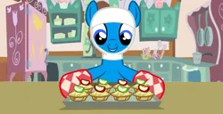 Size: 1103x563 | Tagged: safe, artist:shield-wing1996, derpibooru import, oc, oc:finn the pony, apple, apple pie, cute, food, image, kitchen, ocbetes, oven mitts, pie, png