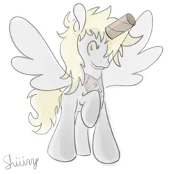 Size: 2000x2000 | Tagged: safe, artist:shiiiny, derpibooru import, derpy hooves, alicorn, pegasus, pony, alicornified, clothes, costume, digital art, female, image, jewelry, mare, png, ponytober, race swap, raised hoof, regalia, solo, toilet paper roll, toilet paper roll horn