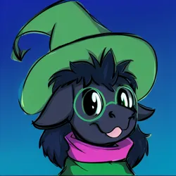 Size: 512x512 | Tagged: safe, derpibooru import, editor:paracompact, machine learning generated, purplesmart.ai, stable diffusion, ponified, pony, black coat, clothes, cute, deltarune, glasses, gradient background, hat, image, male, png, ralsei, scarf, simple background, stallion