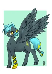 Size: 1446x2039 | Tagged: safe, artist:natt333, derpibooru import, oc, oc:storm aura, pegasus, pony, commissioner:solar aura, image, png, signature, solo, spread wings, wings