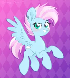 Size: 1989x2196 | Tagged: safe, artist:ninnydraws, derpibooru import, oc, oc:skyline, unofficial characters only, pegasus, pony, ear piercing, female, flying, image, jpeg, mare, mohawk, piercing, solo