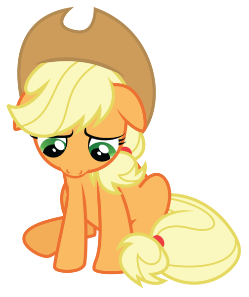 Size: 4197x5000 | Tagged: safe, artist:midnight--blitz, derpibooru import, applejack, earth pony, pony, season 2, the last roundup, absurd resolution, applejack's hat, cowboy hat, cute, daaaaaaaaaaaw, female, floppy ears, hat, image, looking down, mare, png, sad, sadorable, simple background, sitting, solo, transparent background, unhapplejack