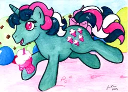 Size: 1021x731 | Tagged: safe, artist:jenkiwi, derpibooru import, fizzy, pony, twinkle eyed pony, unicorn, female, g1, image, jpeg, mare, solo, traditional art