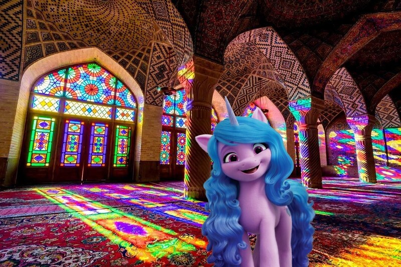 Size: 1080x720 | Tagged: safe, derpibooru import, izzy moonbow, pony, g5, image, iran, irl, jpeg, mosque, photo, ponies in real life, shiraz (iran)