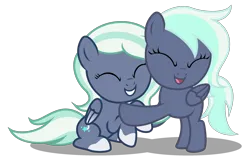 Size: 2720x1820 | Tagged: safe, artist:strategypony, derpibooru import, oc, oc:cynthia star, oc:selene star, unofficial characters only, pegasus, pony, cute, eyes closed, female, filly, foal, hug, image, ocbetes, open mouth, png, siblings, simple background, sisters, smiling, transparent background