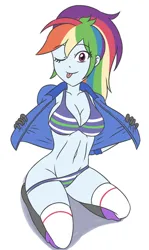 Size: 1729x2897 | Tagged: suggestive, artist:sumin6301, derpibooru import, rainbow dash, equestria girls, ;p, clothes, female, image, jpeg, one eye closed, panties, presenting breasts, simple background, solo, solo female, tongue out, underwear, white background, wink