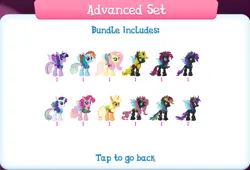 Size: 1261x860 | Tagged: safe, derpibooru import, official, applejack, fluttershy, pinkie pie, rainbow dash, rarity, twilight sparkle, changedling, changeling, blue changeling, bundle, changedlingified, changelingified, collection, english, gameloft, group, horn, image, insect wings, jpeg, numbers, orange changeling, purple changeling, species swap, text, wings, yellow changeling