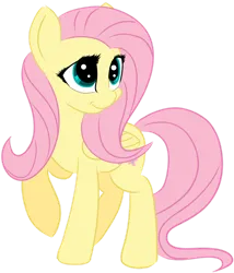 Size: 1024x1197 | Tagged: safe, artist:starsongdusk, derpibooru import, fluttershy, pegasus, pony, female, folded wings, head turned, image, looking up, mare, png, raised hoof, simple background, smiling, solo, standing, three quarter view, transparent background, wings