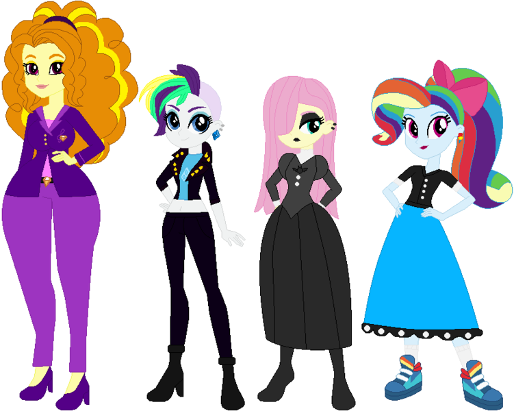 Size: 840x671 | Tagged: safe, artist:sturk-fontaine, derpibooru import, adagio dazzle, fluttershy, rainbow dash, rarity, equestria girls, 1950s rainbow dash, 50's fashion, alternate hairstyle, alternate universe, bases used, breasts, busty adagio dazzle, child bearing hips, female, fluttergoth, image, lipstick, mamadagio, milf, png, punk, raripunk, simple background, victorian dress, white background, wide hips