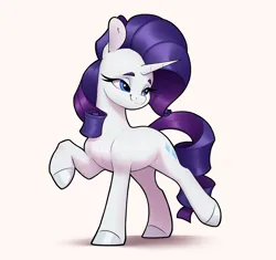 Size: 3370x3168 | Tagged: safe, artist:aquaticvibes, derpibooru import, rarity, pony, unicorn, female, image, lidded eyes, mare, png, raised hoof, smiling, solo