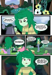 Size: 2200x3186 | Tagged: safe, artist:succubi samus, derpibooru import, wallflower blush, human, comic:flowering desires, equestria girls, comic, dialogue, flower, garden, image, implied exhibitionism, jpeg, needs more jpeg, sample, school, show accurate