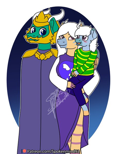 Size: 2500x3300 | Tagged: safe, artist:spokenmind93, derpibooru import, oc, oc:cygnus, oc:gale twister, oc:ventus twister, anthro, asgore dreemurr, asriel dreemurr, clothes, costume, cute, cygale, female, halloween, halloween costume, holiday, image, jpeg, male, oc x oc, parents:cygale, shipping, straight, toriel, undertale