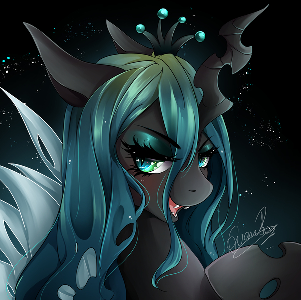 Size: 4000x3992 | Tagged: safe, artist:evanrank, derpibooru import, queen chrysalis, changeling, changeling queen, female, high res, image, jpeg, open mouth, open smile, smiling, solo