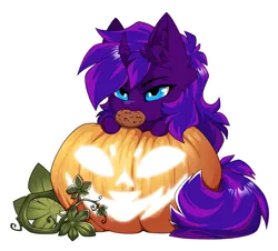 Size: 1500x1356 | Tagged: safe, alternate version, artist:arctic-fox, derpibooru import, part of a set, oc, unofficial characters only, pony, unicorn, alternate character, commission, image, mouth hold, png, pumpkin, solo, ych result