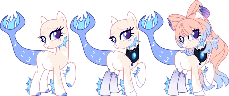 Size: 5955x2510 | Tagged: safe, artist:kurosawakuro, derpibooru import, ponified, pony, base used, fish tail, genshin impact, image, kokomi sangonomiya, png, solo, t, tail