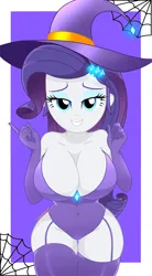 Size: 2000x3621 | Tagged: suggestive, artist:diamondheart21, derpibooru import, rarity, human, equestria girls, bedroom eyes, big breasts, breasts, busty rarity, cleavage, clothes, female, gloves, halloween, hat, holiday, image, jpeg, lingerie, looking at you, smiling, solo, thighs, thunder thighs, witch hat