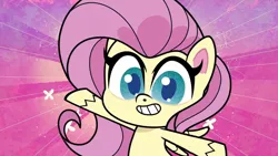 Size: 1192x670 | Tagged: safe, derpibooru import, screencap, fluttershy, pegasus, pony, director spike's mockumentary, my little pony: pony life, spoiler:pony life s01e21, female, image, jpeg, looking at you, mare, open mouth, solo
