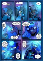 Size: 2480x3508 | Tagged: safe, artist:dsana, derpibooru import, princess luna, oc, oc:lullaby dusk, alicorn, pegasus, pony, comic:a storm's lullaby, comic, crying, dream walker luna, duo, duo female, eyes closed, female, filly, foal, image, mare, open mouth, png