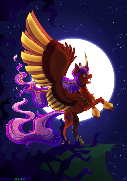 Size: 1693x2400 | Tagged: safe, artist:inuhoshi-to-darkpen, derpibooru import, nightmare moon, sunny starscout, alicorn, pony, my little pony: a new generation, clothes, cosplay, costume, full moon, g5, image, moon, nightmare moon armor, nightmare night costume, nightmare sunny, png, race swap, sunnycorn