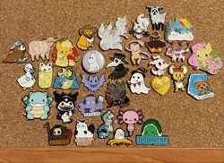 Size: 909x663 | Tagged: safe, derpibooru import, applejack, fluttershy, rainbow dash, earth pony, pegasus, pony, chibi, collection, cute, enamel pin, food, furry, horror, image, moomins, photo, pizza, png, pokémon, the nightmare before christmas
