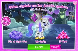 Size: 1964x1300 | Tagged: safe, derpibooru import, official, rarity, pony, robot, robot pony, unicorn, advertisement, antennae, camera, costs real money, english, female, gameloft, gem, hologram, horn, image, jpeg, magic coins, mare, numbers, raribot, roboticization, sale, solo, solo focus, text