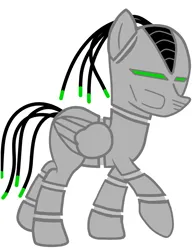 Size: 784x1018 | Tagged: safe, artist:ruchiyoto, derpibooru import, oc, oc:mecha-pony, unofficial characters only, pony, robot, robot pony, green eyes, image, png, simple background, solo, white background, wings, wires