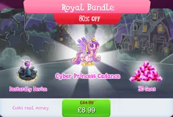 Size: 1266x857 | Tagged: safe, derpibooru import, official, princess cadance, alicorn, pony, robot, robot pony, bundle, costs real money, english, female, gameloft, gem, horn, image, jpeg, mare, numbers, princess botdance, roboticization, sale, solo, solo focus, spread wings, text, tree, wings