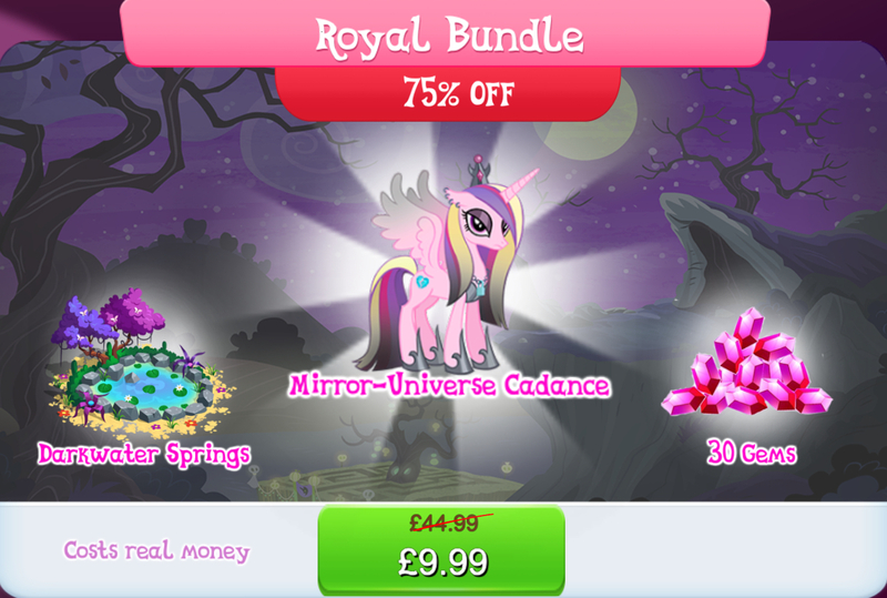 Size: 1268x854 | Tagged: safe, derpibooru import, idw, official, princess cadance, alicorn, pony, bundle, bush, chains, costs real money, crown, ear piercing, english, evil cadance, eyeshadow, female, gameloft, gem, horn, idw showified, image, jewelry, jpeg, lilypad, lock, makeup, mare, mirror universe, necklace, numbers, piercing, regalia, sale, solo, solo focus, spread wings, text, tree, water, wings