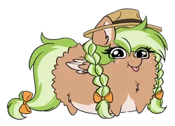 Size: 1005x725 | Tagged: safe, artist:rand-dums, derpibooru import, oc, oc:sylvia evergreen, unofficial characters only, pegasus, pony, :p, braid, braided pigtails, chest fluff, chibi, female, fluffy, freckles, hair tie, hat, image, mare, pegasus oc, pigtails, png, solo, tongue out, wings