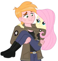 Size: 2216x2338 | Tagged: safe, anonymous artist, artist:edy_january, derpibooru import, edit, vector edit, big macintosh, fluttershy, human, equestria girls, equestria girls series, bedroom eyes, big breasts, boots, breasts, bridal carry, busty fluttershy, carrying, clothes, female, fluttermac, girls und panzer, image, jacket, looking at each other, looking at someone, male, marine, marines, military, military uniform, png, russia, saunders, shipping, shoes, simple background, smiling, smiling at each other, straight, transparent background, uniform, united states, usmc, vector