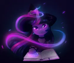 Size: 5651x4800 | Tagged: safe, artist:saphypone, derpibooru import, twilight sparkle, pony, book, clothes, hat, image, magic, png, solo, witch