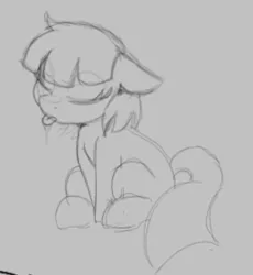 Size: 760x826 | Tagged: safe, artist:lockheart, derpibooru import, earth pony, pony, cute, eyes closed, female, floppy ears, gray background, grayscale, image, mare, monochrome, png, simple background, sitting, sketch, solo, tongue out