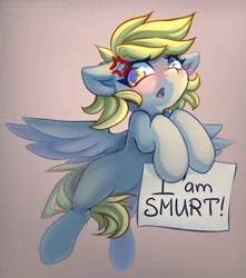 Size: 1087x1230 | Tagged: safe, artist:chaosangeldesu, derpibooru import, derpy hooves, pegasus, pony, :o, blushing, cross-popping veins, cute, emanata, female, flying, holding, image, jpeg, mare, open mouth, simple background, solo