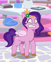 Size: 368x450 | Tagged: safe, derpibooru import, screencap, pipp petals, sunny starscout, earth pony, pegasus, pony, my little pony: tell your tale, spoiler:g5, spoiler:my little pony: tell your tale, spoiler:tyts01e35, animated, bag, cropped, g5, gif, headband, hyperventilating, image, panic on harvest & hugs day, panicking, paper bag, shrunken pupils, stressed
