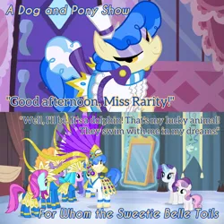 Size: 3072x3072 | Tagged: safe, derpibooru import, edit, edited screencap, editor:itsmgh1203, screencap, blue cutie, foxxy trot, rarity, sapphire shores, sweetie belle, earth pony, pony, unicorn, a dog and pony show, for whom the sweetie belle toils, season 1, season 4, carousel boutique, female, filly, foal, icy passion, image, jpeg, magic, mare, mirror, signature moves, smiling, telekinesis, text