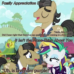 Size: 3072x3072 | Tagged: safe, derpibooru import, edit, edited screencap, editor:itsmgh1203, screencap, filthy rich, rarity, earth pony, pony, unicorn, family appreciation day, it isn't the mane thing about you, season 2, season 7, alternate hairstyle, duo, duo focus, duo male and female, eyes closed, female, image, jpeg, male, mare, open mouth, open smile, punk, raripunk, smiling, text