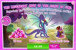 Size: 1962x1297 | Tagged: safe, derpibooru import, official, gaius (dragon), dragon, advertisement, costs real money, crown, dragon lord, dragoness, english, female, gameloft, gem, horns, image, jewelry, jpeg, large wings, numbers, regalia, sale, solo, solo focus, spread wings, text, wings