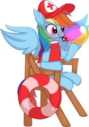Size: 6088x8669 | Tagged: safe, artist:cyanlightning, derpibooru import, rainbow dash, pegasus, pony, absurd resolution, baseball cap, baywatch, beach ball, blowing whistle, blushing, cap, chair, clothes, commission, cute, dashabetes, ear fluff, eyes open, female, floatie, floaty, hat, image, inner tube, lifeguard, lifeguard dash, mare, mouth hold, png, puffy cheeks, rainblow dash, rainbow dashs coaching whistle, red cross, red face, shirt, simple background, sitting, solo, spread wings, swimming pool, swimsuit, that pony sure does love whistles, transparent background, whistle, whistle necklace, whistling, wings